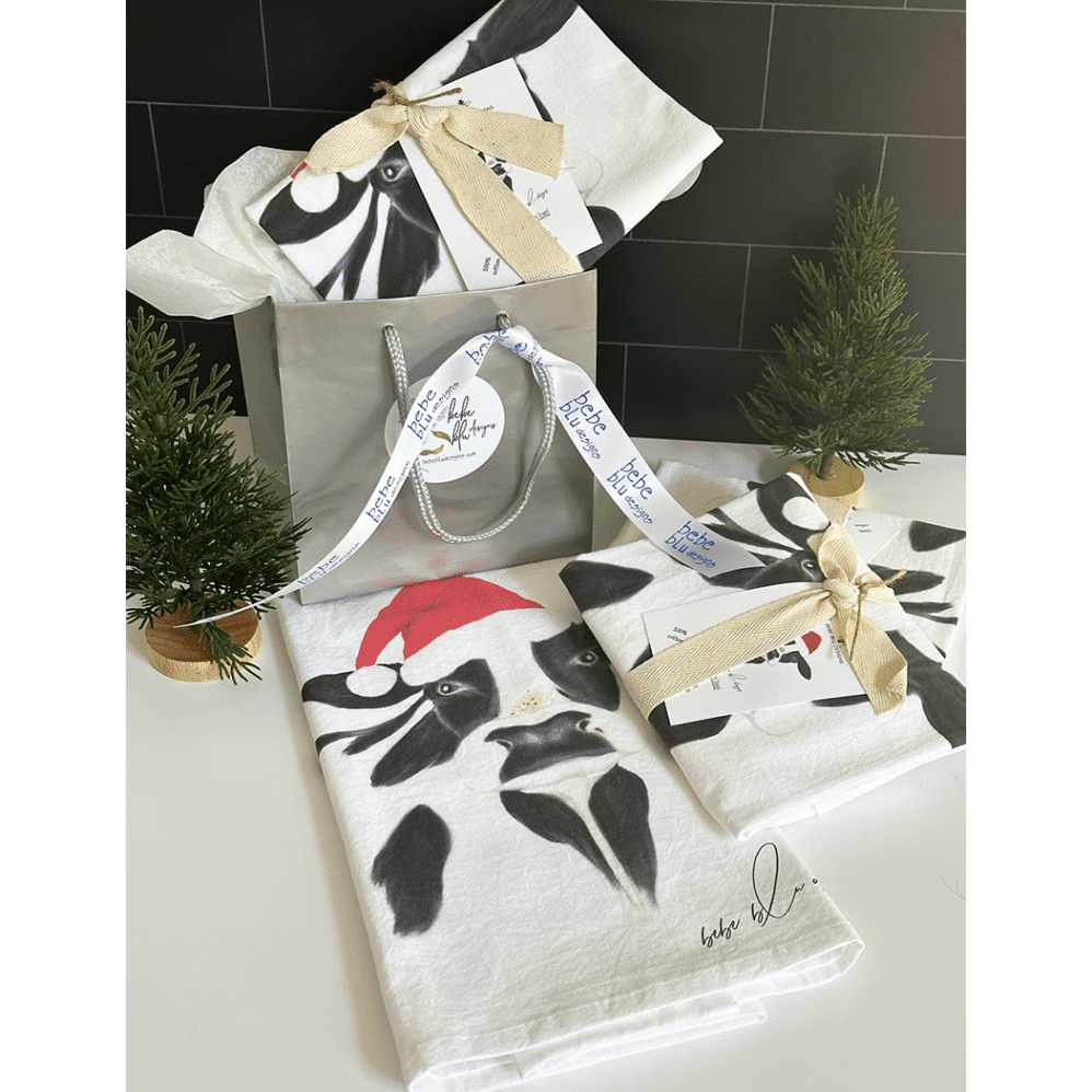 cow holiday flour sack towel wrapped