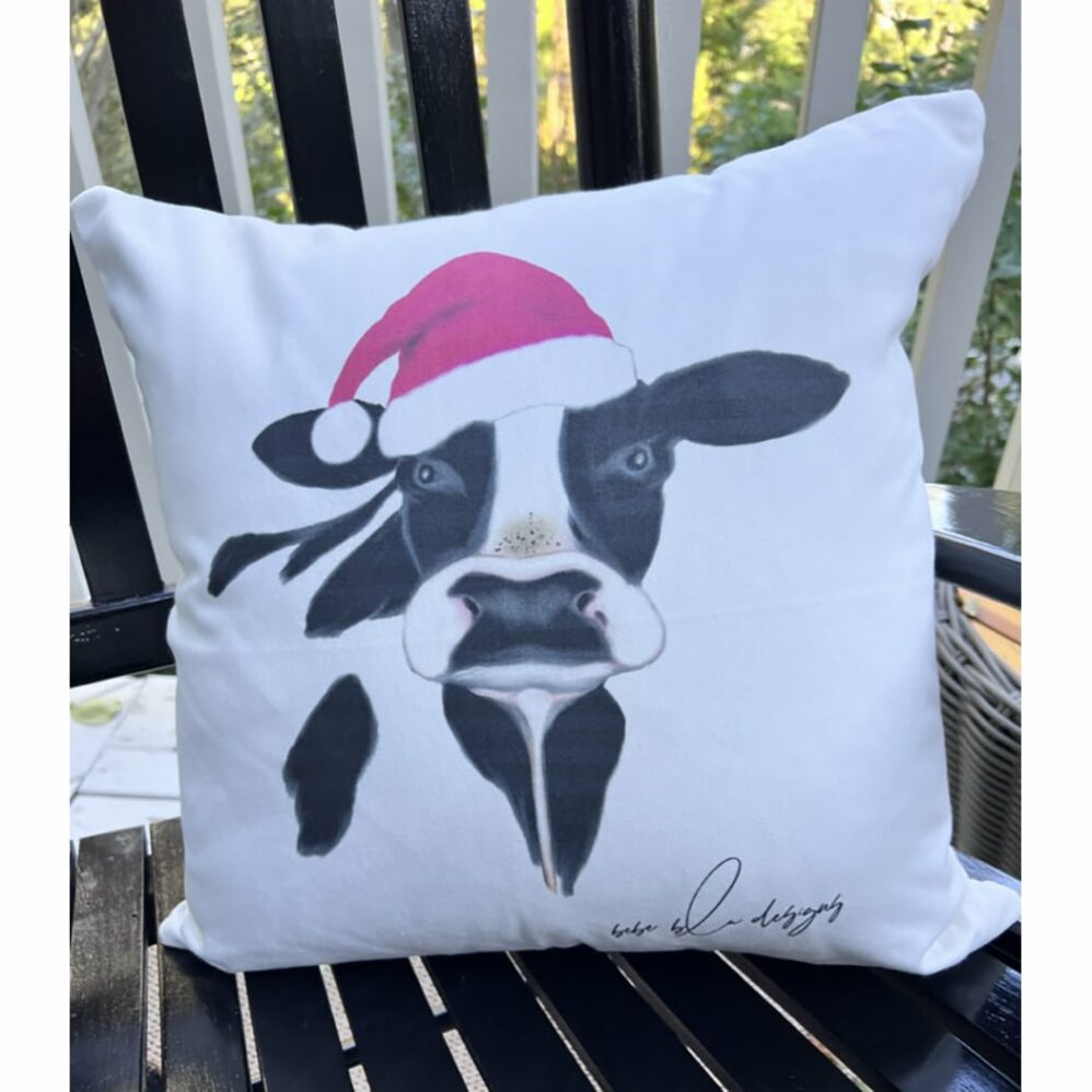 cow holiday pillow