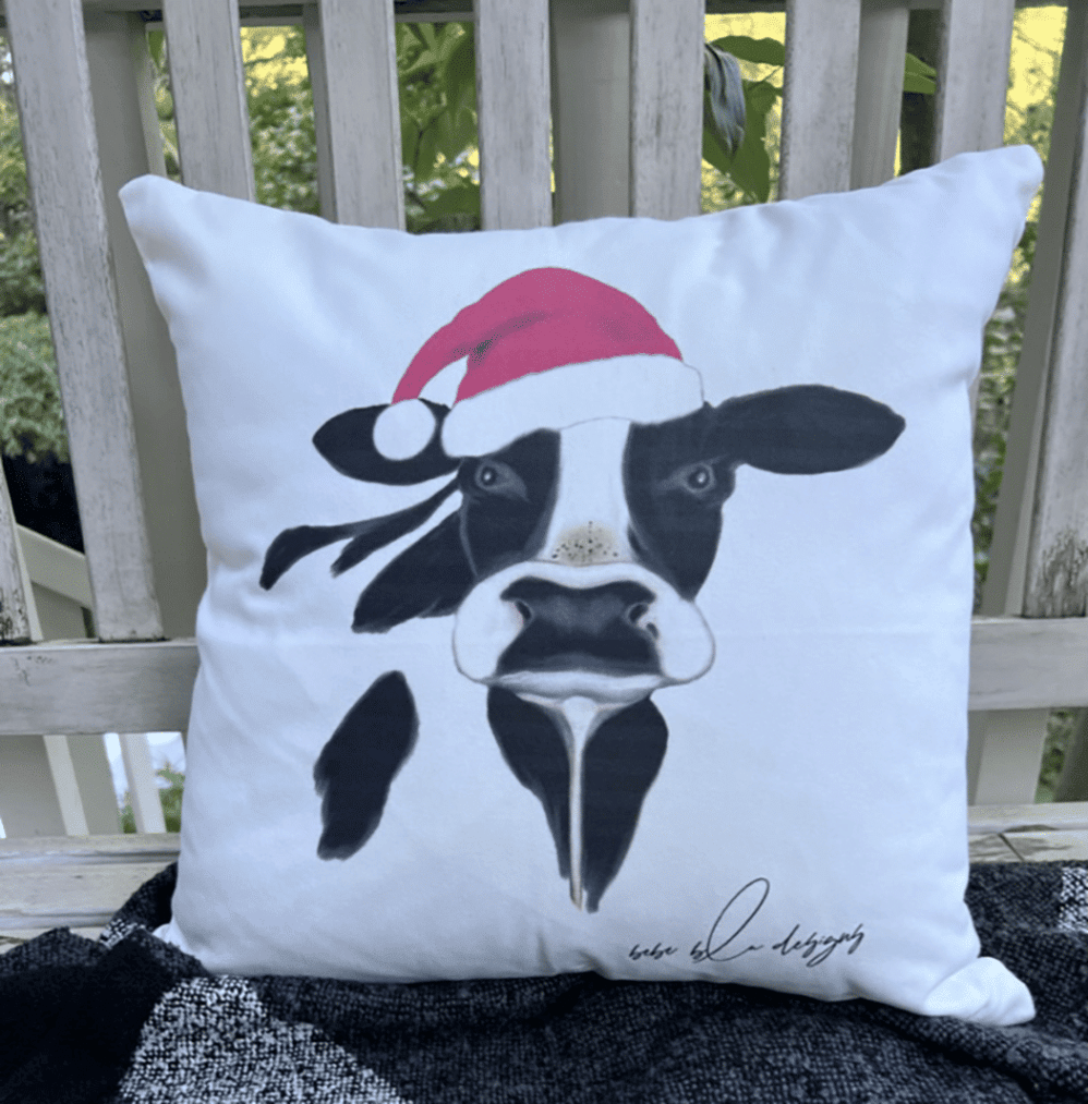 cow holiday pillow