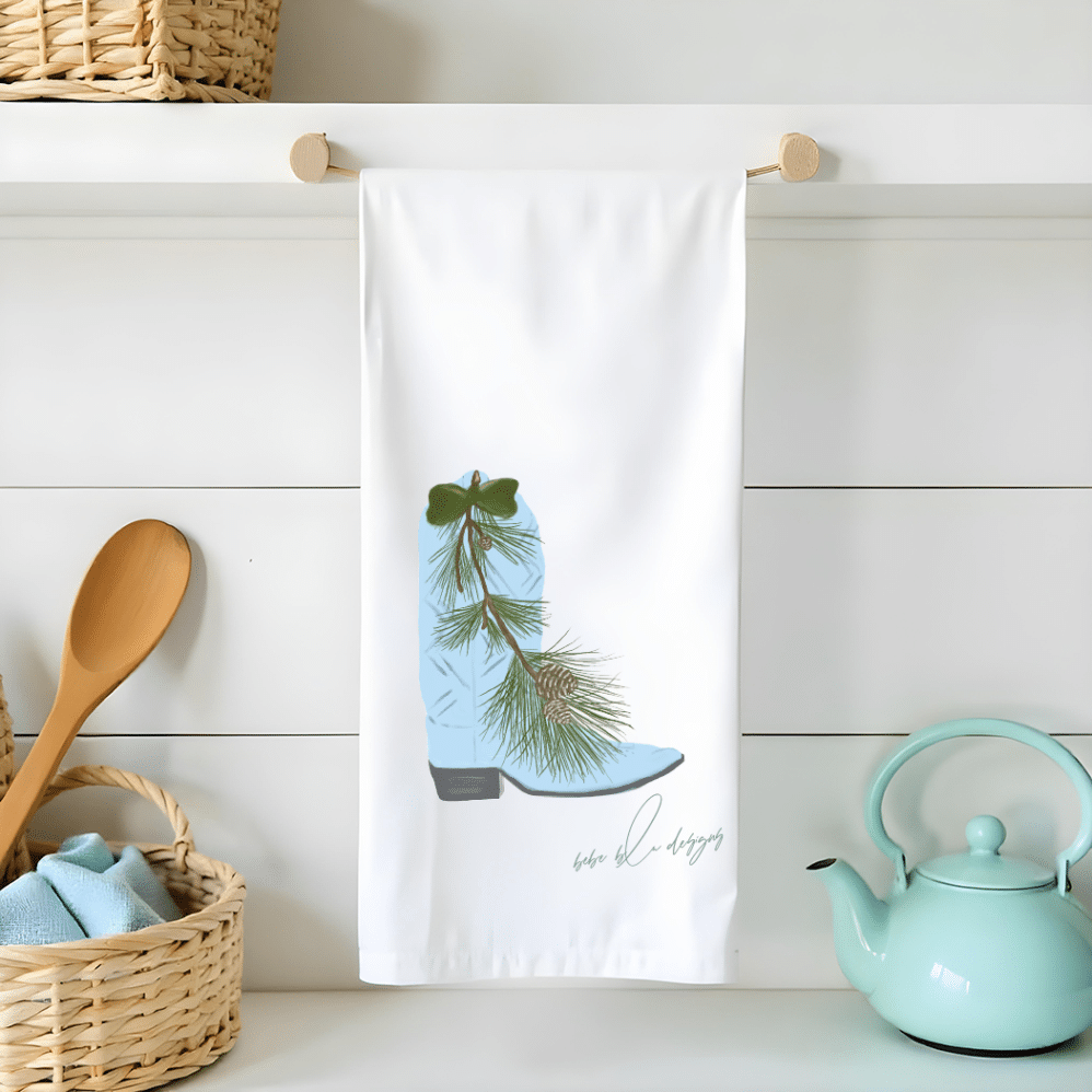 cowboy boot Christmas flour sack tea towel