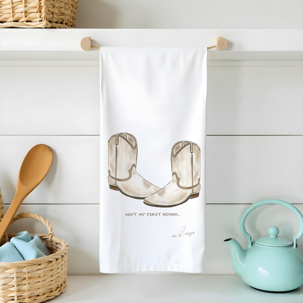 cowboy boots rodeo flour sack tea towel