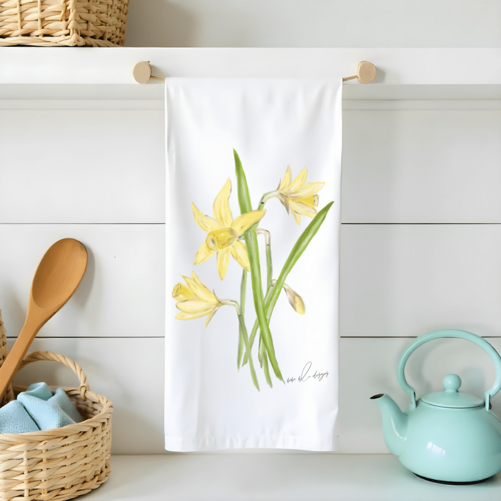 daffodils flour sack tea towel