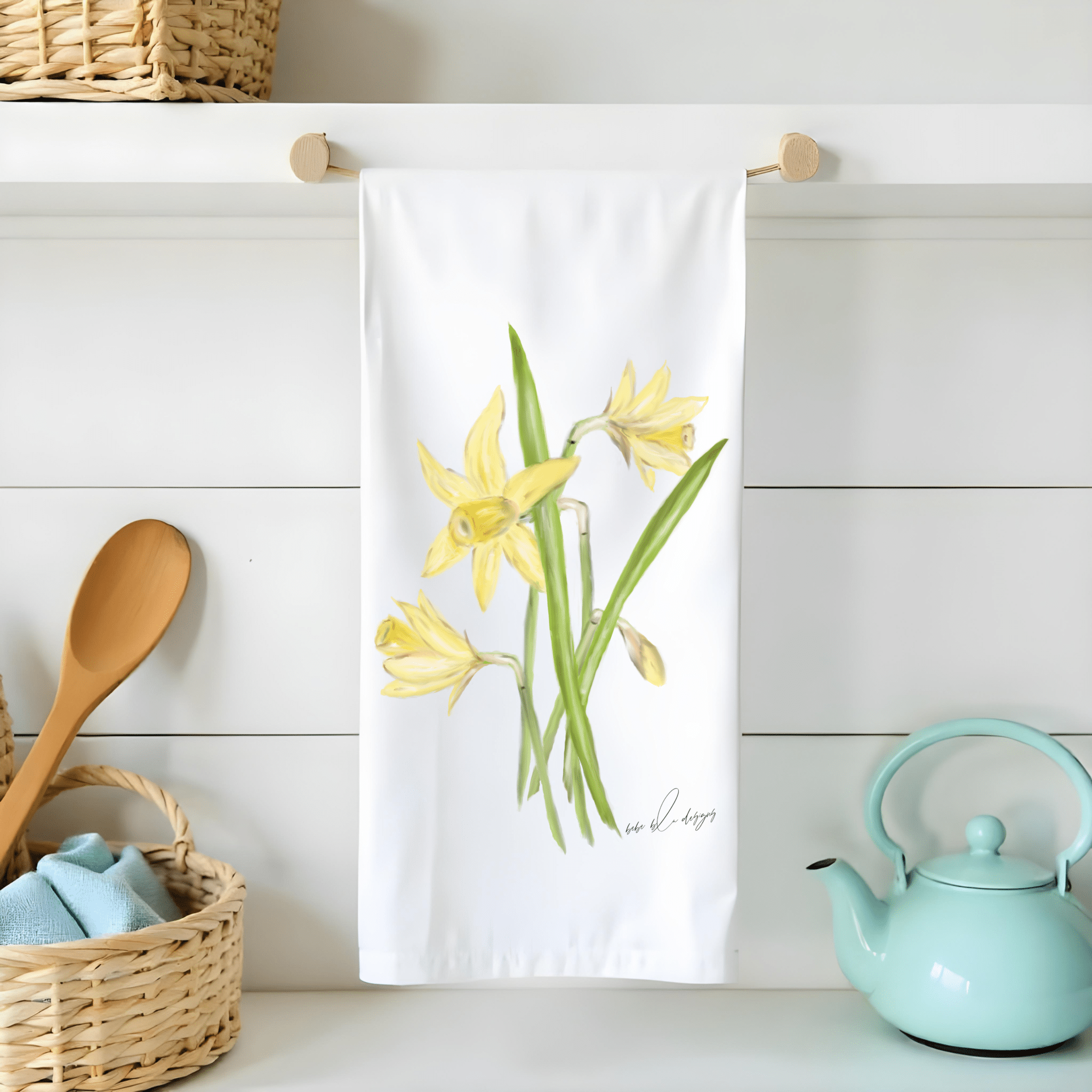 daffodils flour sack tea towel
