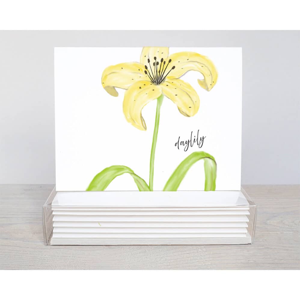 yellow daylily that extends to the edge of the note card