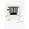 two black and white double doors with windows, two pots of white swan coneflowers and the word; welcome