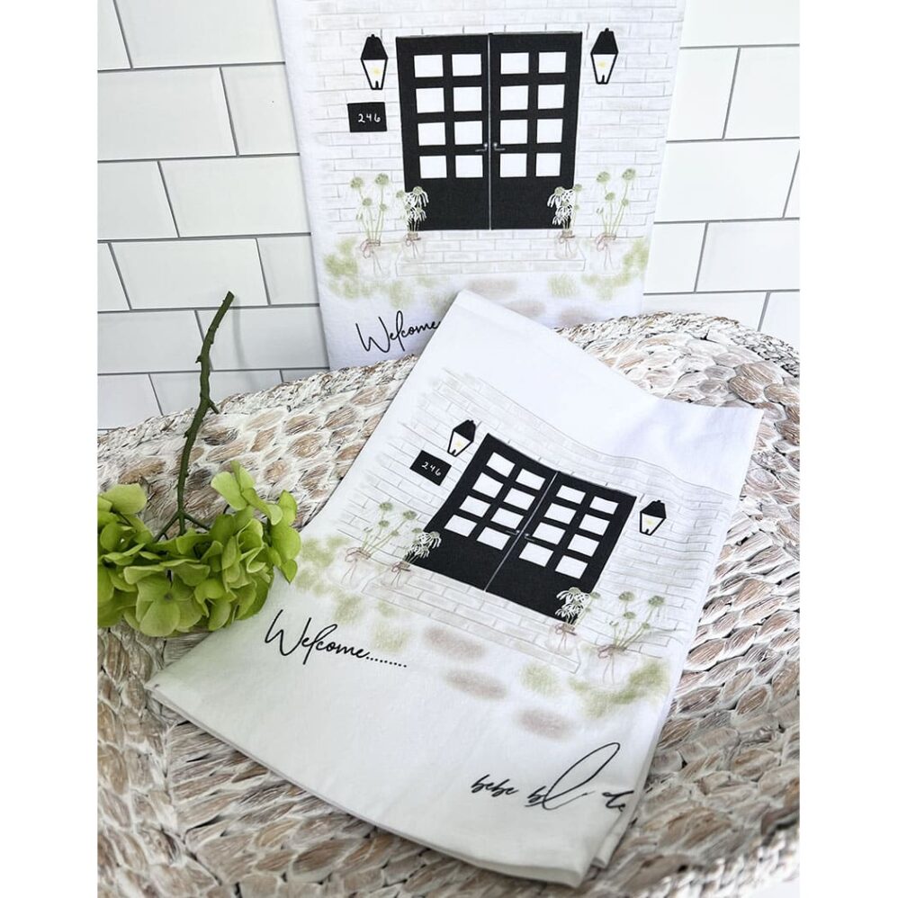 double door welcome flour sack towel