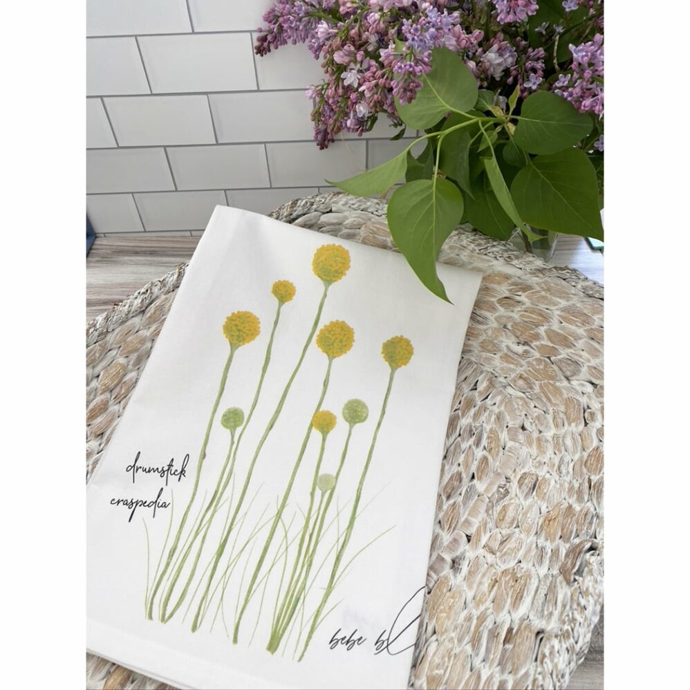 drumstick craspedia flour sack towel