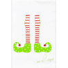 adorable red and white stripped elf legs with green and white polka dot elf shoes with a red ball on the end