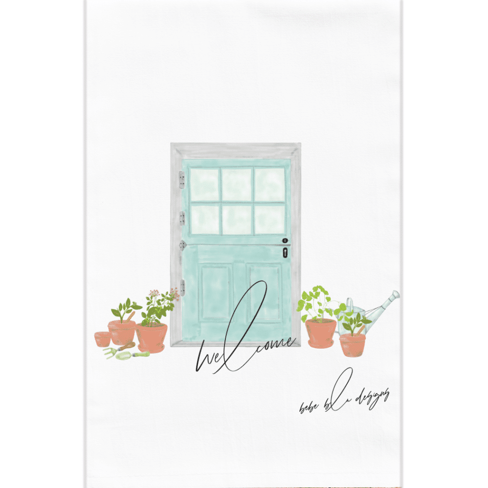 farm door welcome flour sack towel