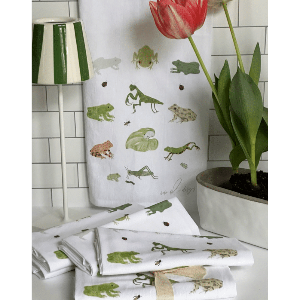 frog and friends flour sack towel 1