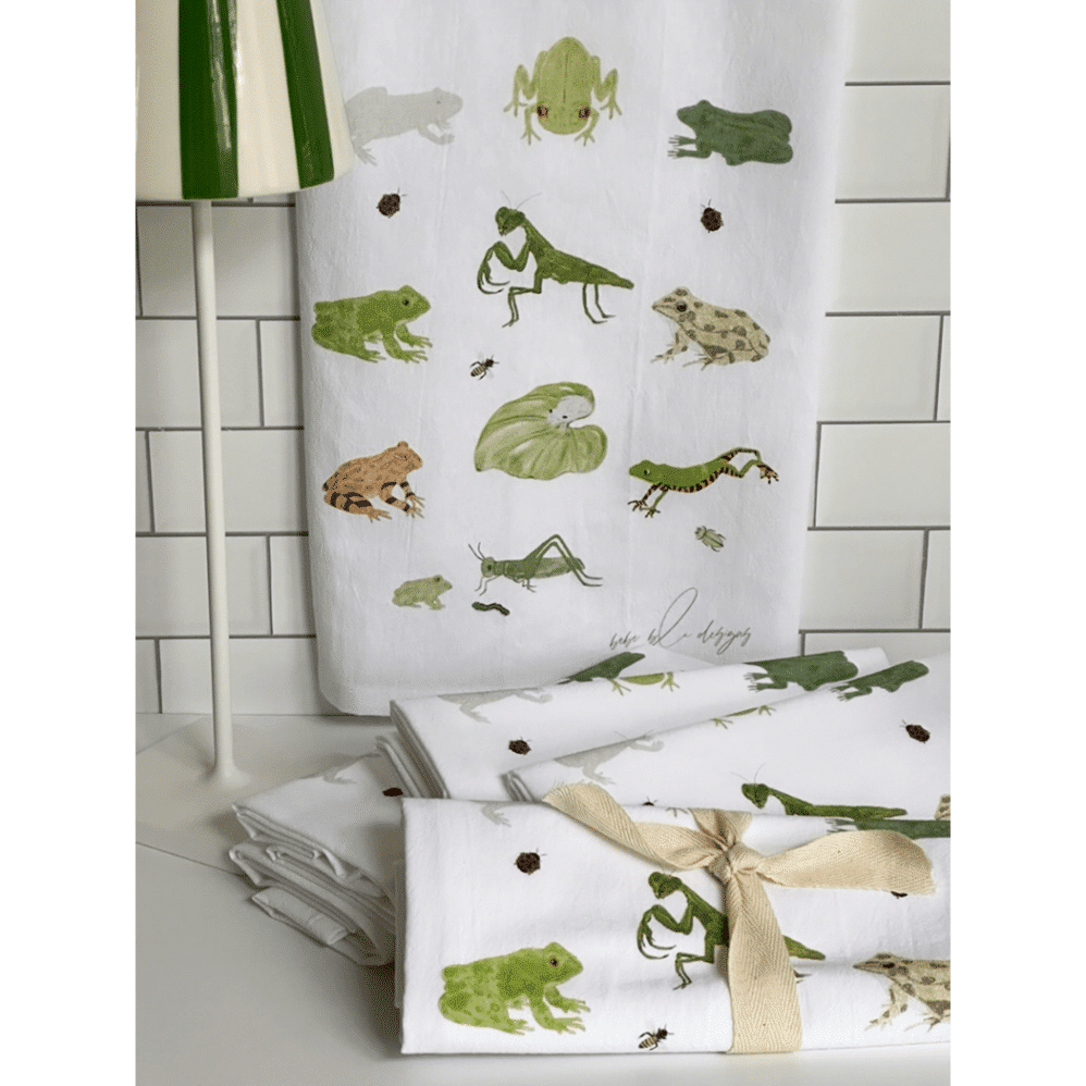 frog and friends flour sack towel