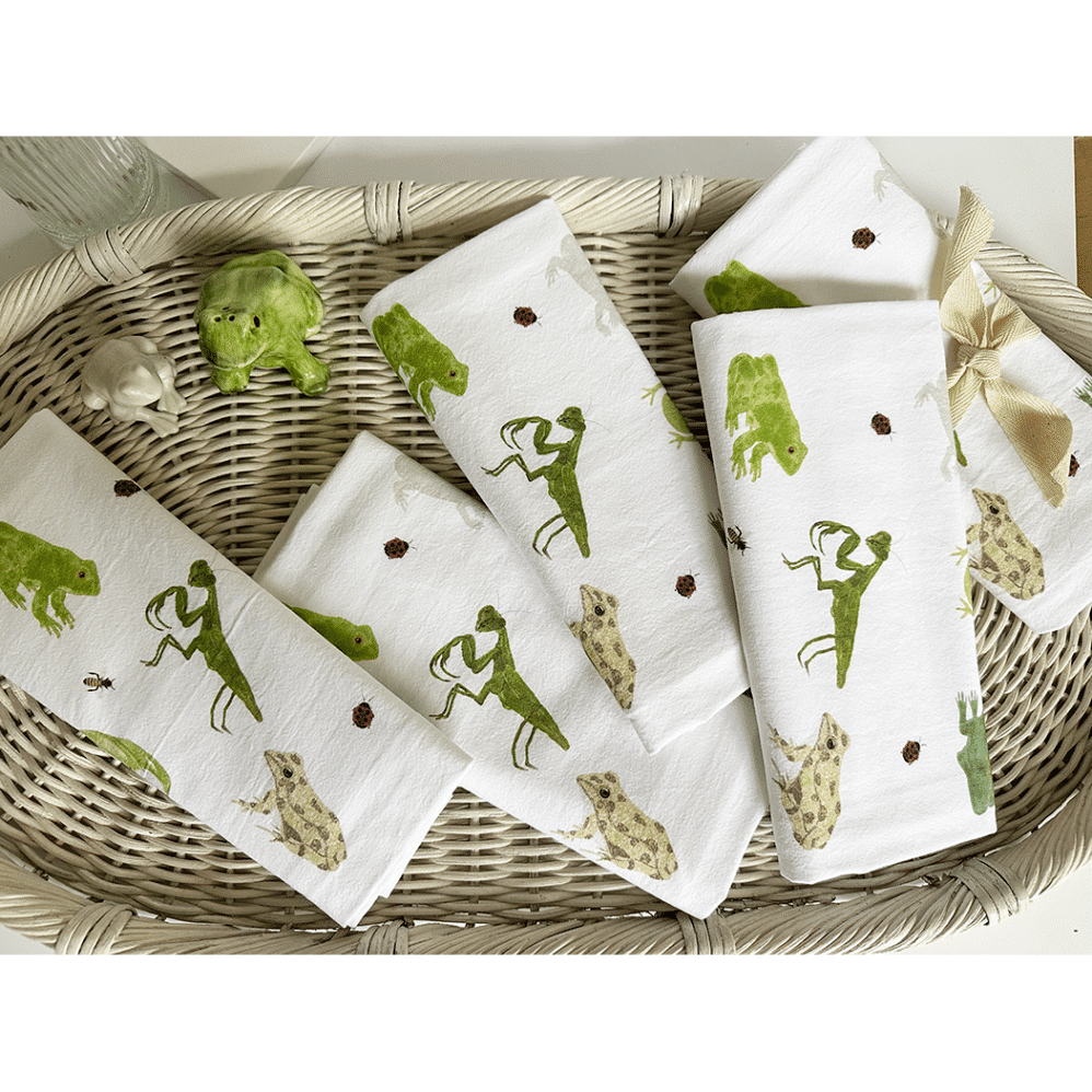 frog and friends flour sack towel basket 2