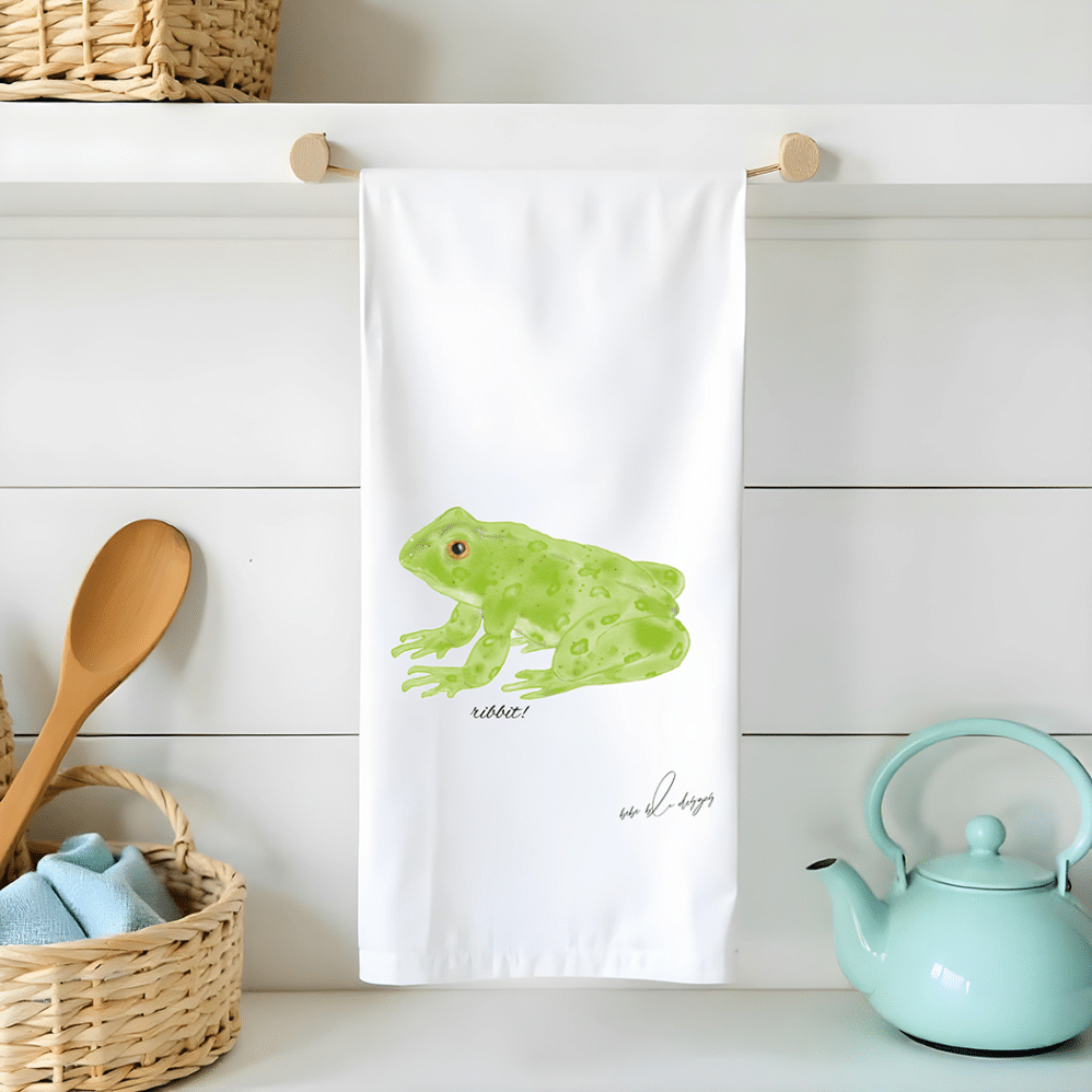 frog flour sack tea towel