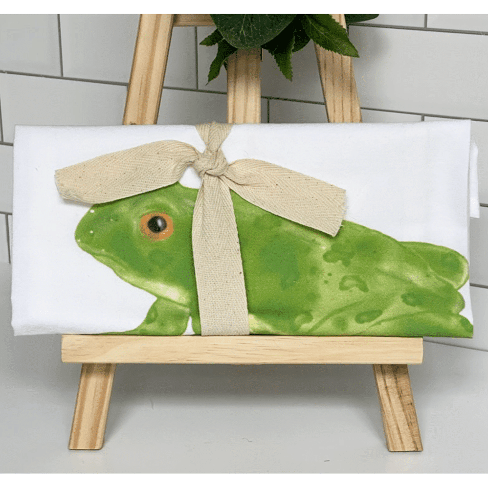 frog flour sack towel wrapped