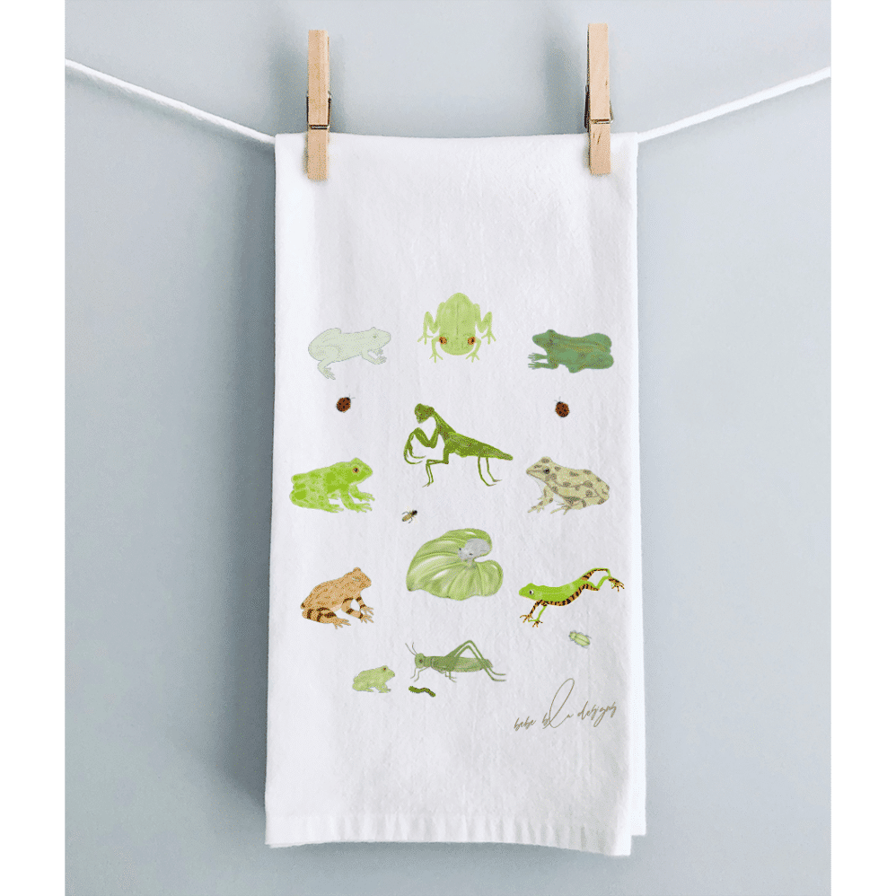 frog with friends flour sack towel