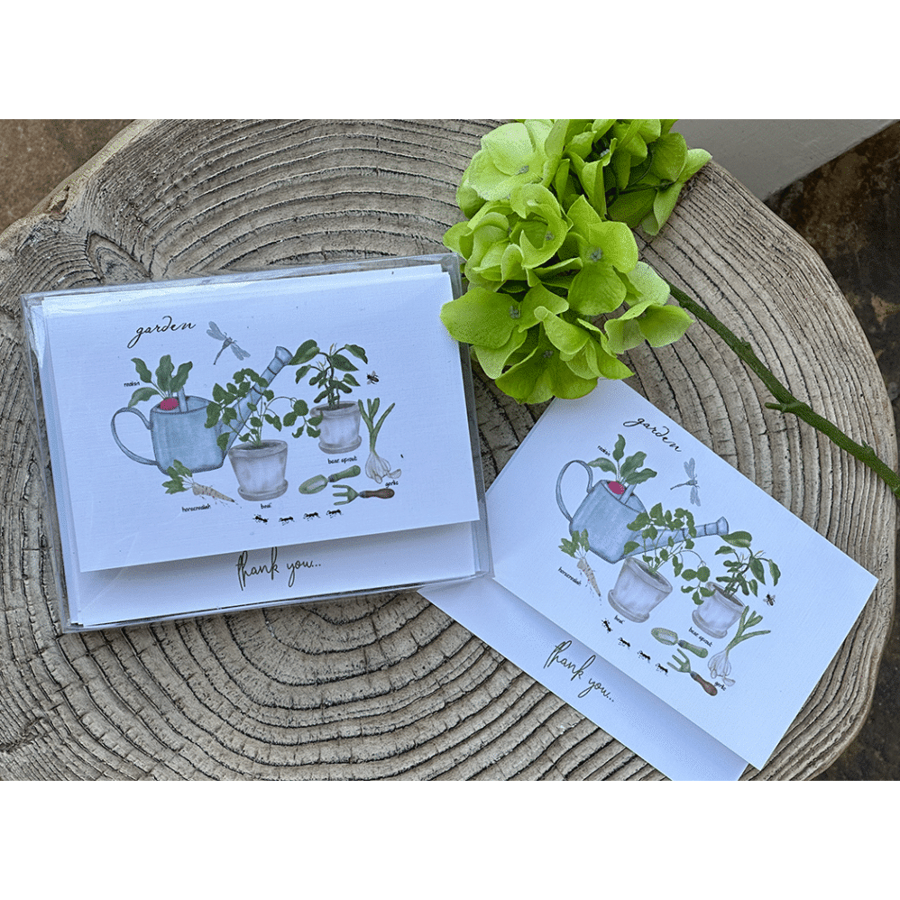 garden thank you note card and box