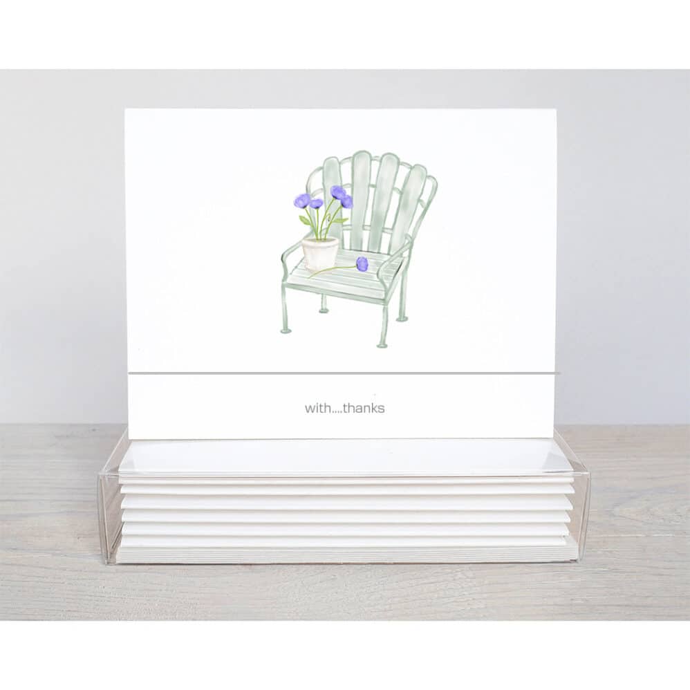 garden chair with flowers note card