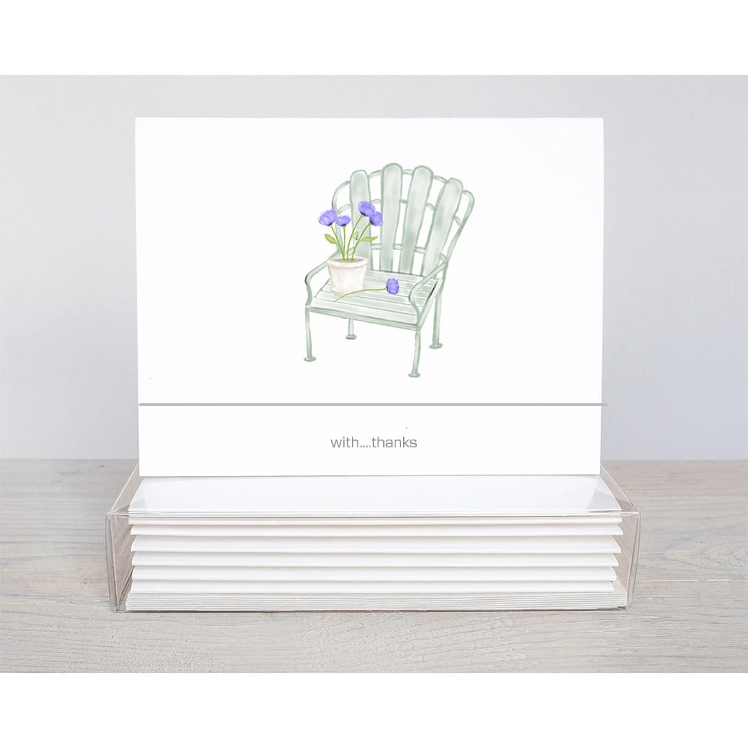 garden chair with flowers note card