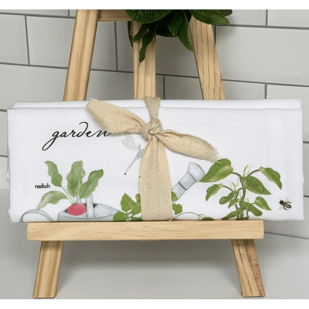 garden lovers flour sack towel wrapped