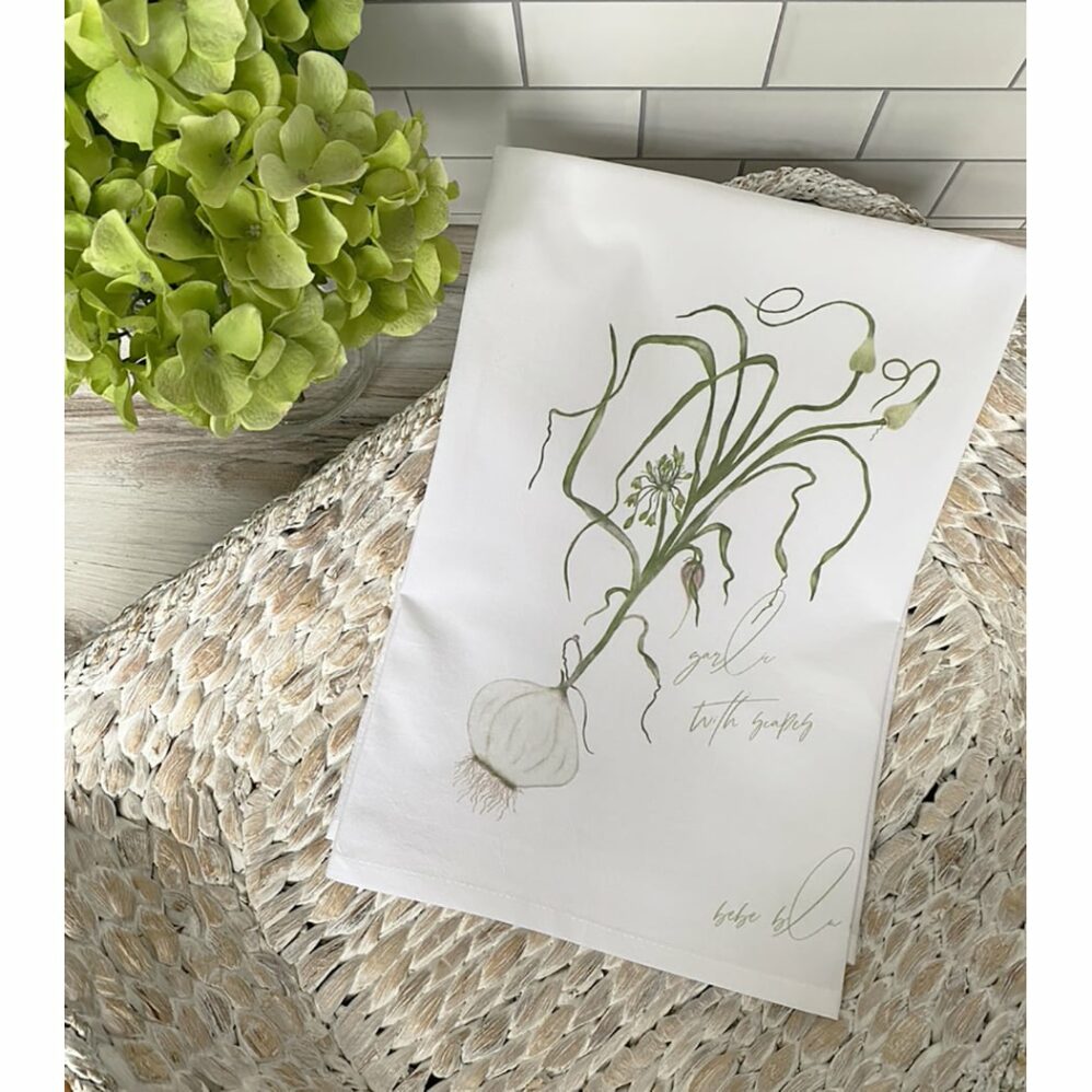 garlic scapes flour sack towel