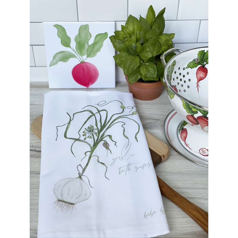 garlic scapes flour sack towel