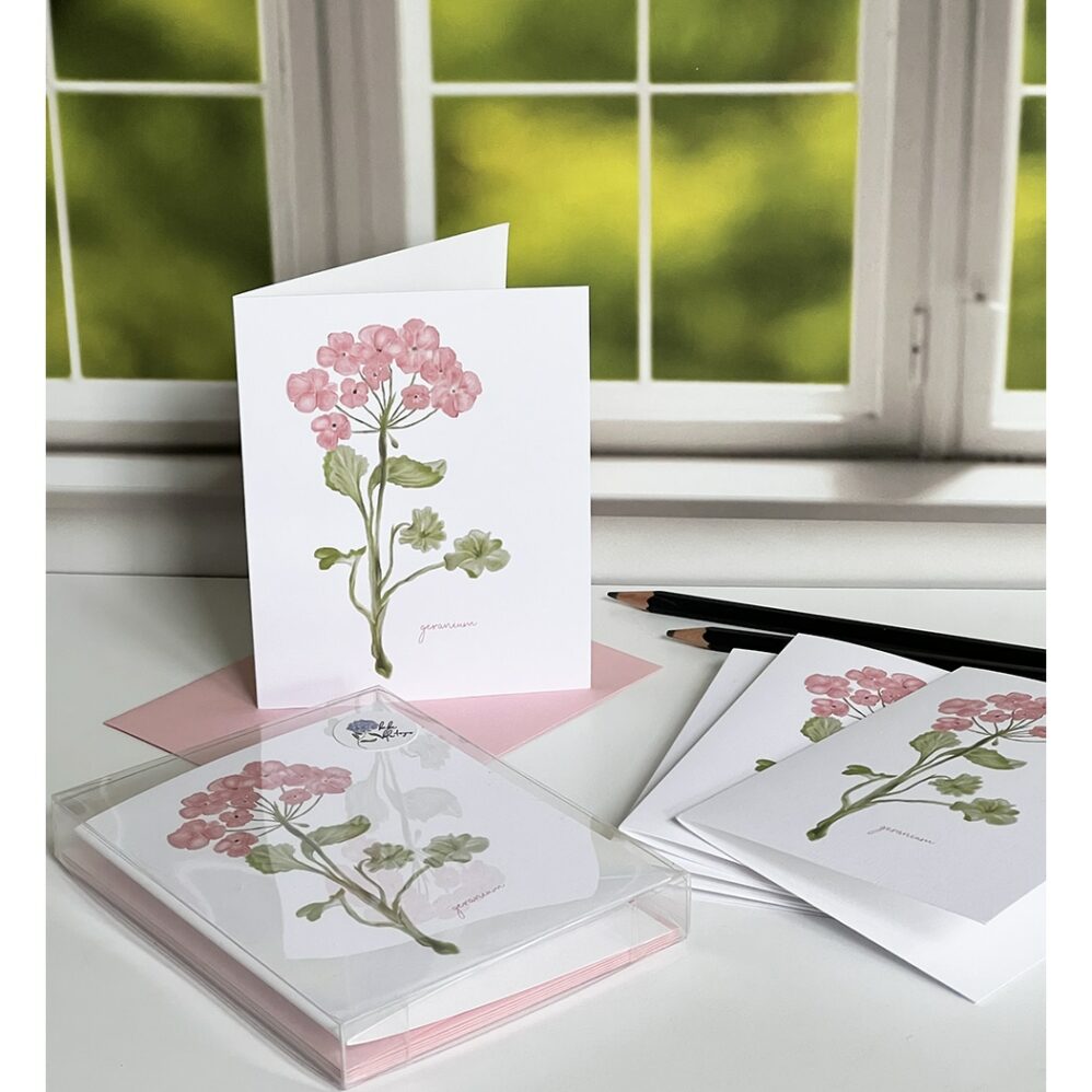 geranium note card and box