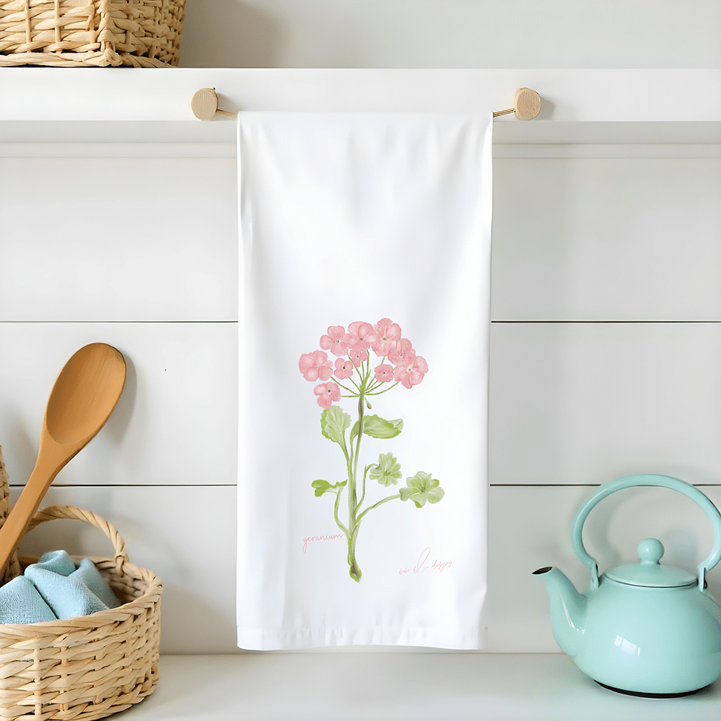 geranium flour sack tea towel