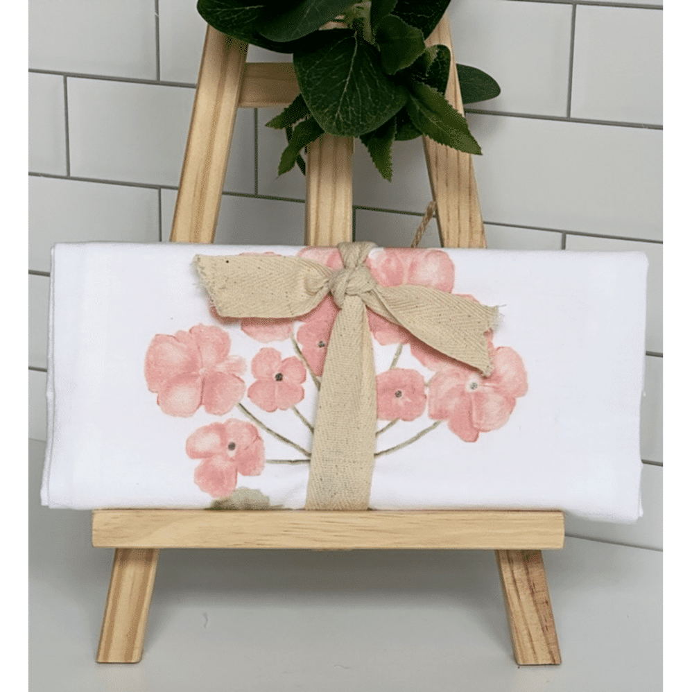 geranium flour sack towel wrapped