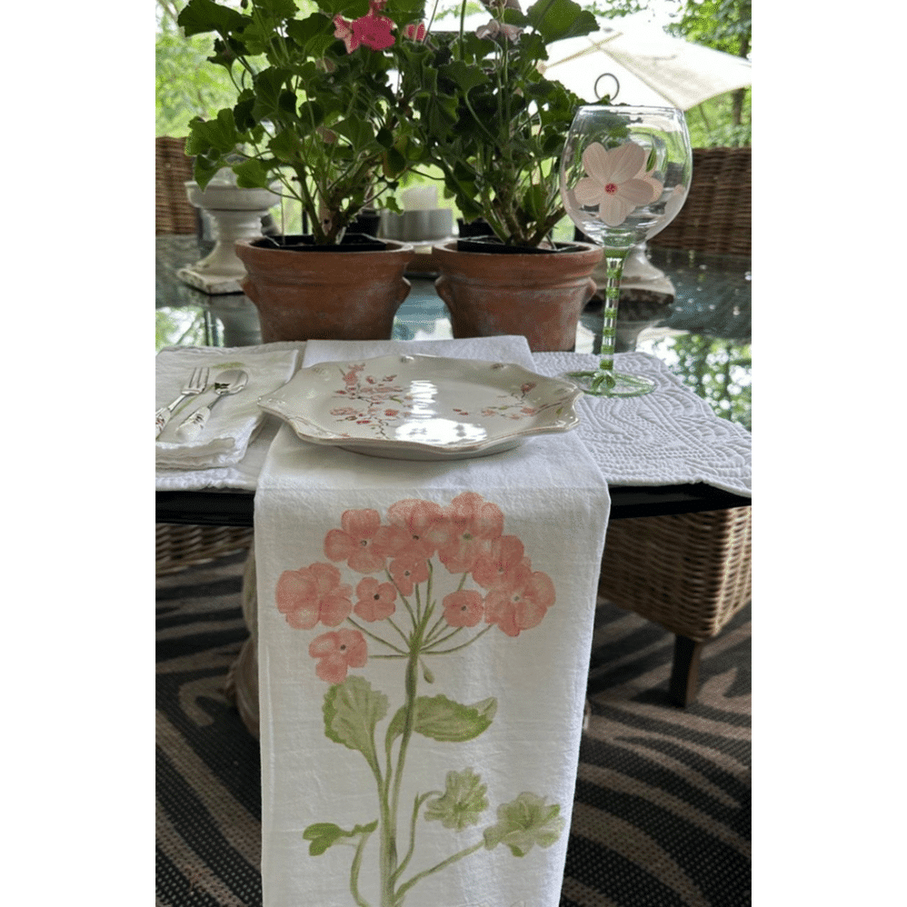 geranium flour sack towel table setting