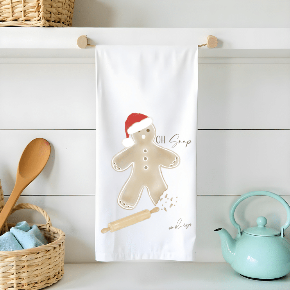gingerbread man oh snap flour sack tea towel