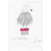 a cute little gray and red gnome with a gray and white polka dot santa hat, gray and white striped legs and the words; gnome for the holidays