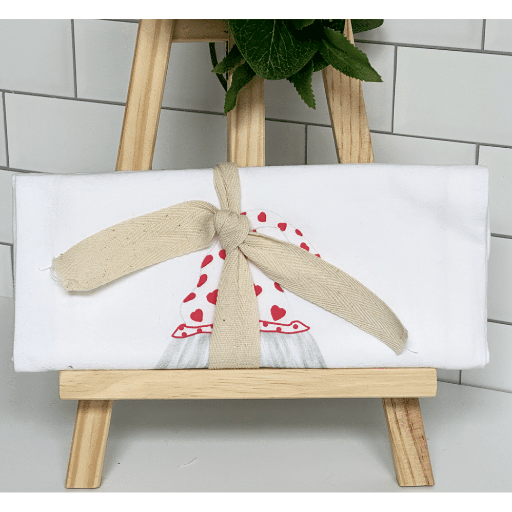 gnome hearts flour sack towel wrapped