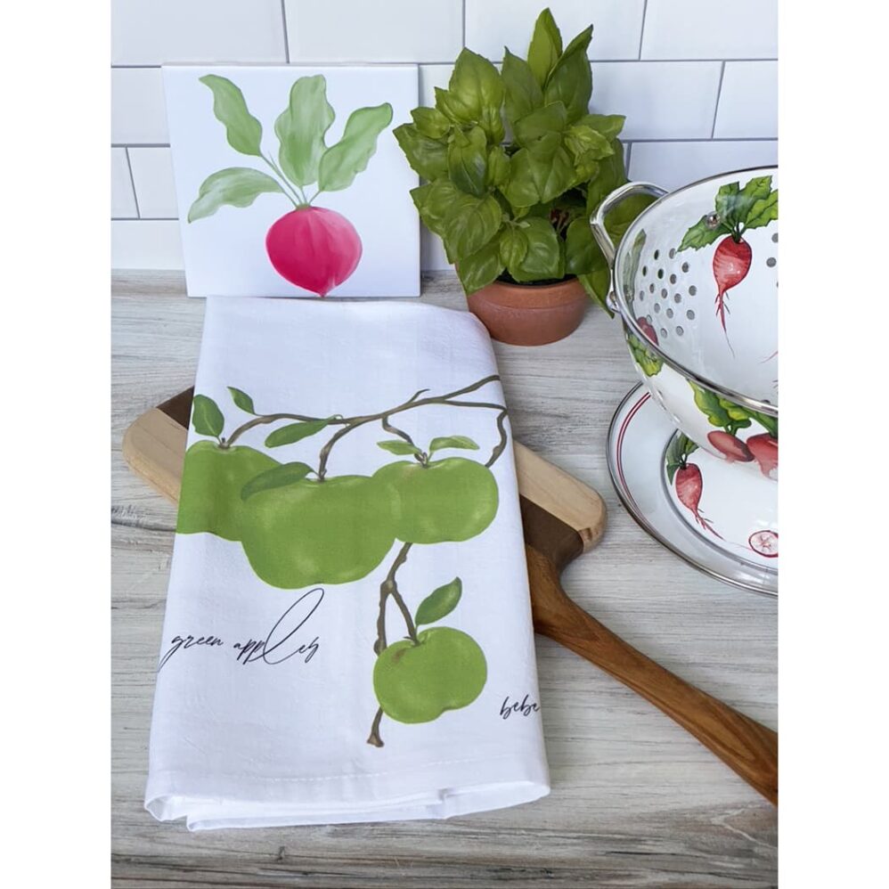 green apples flour sack towel