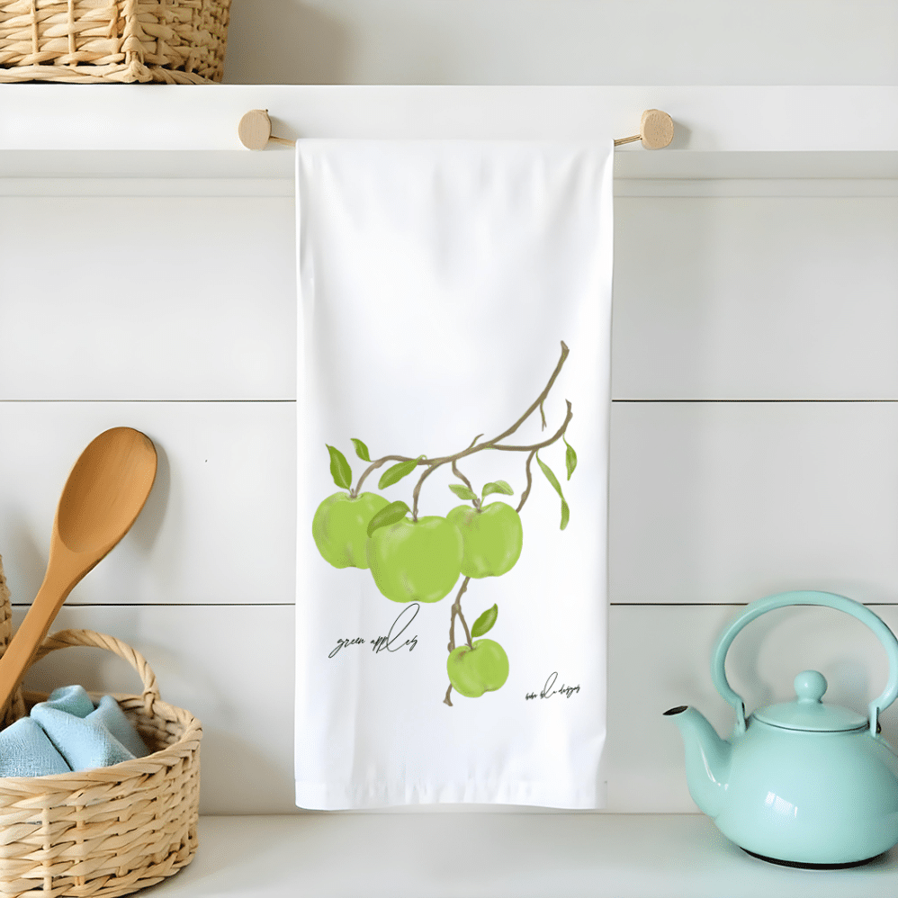 green apples flour sack tea towel