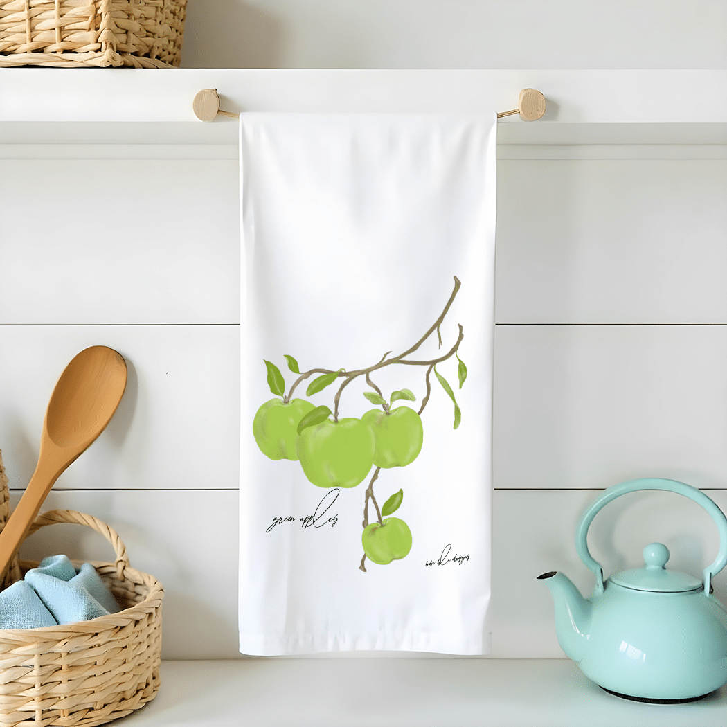 green apples flour sack tea towel