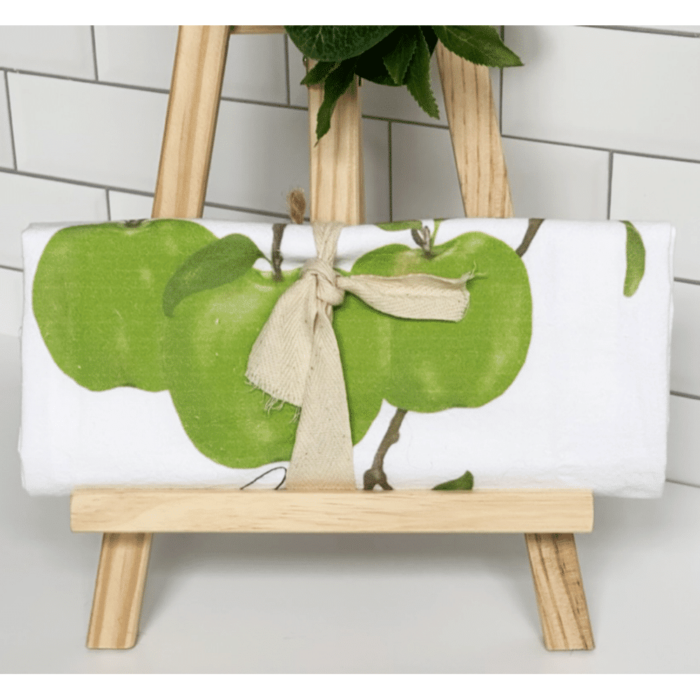 green apples flour sack towel wrapped