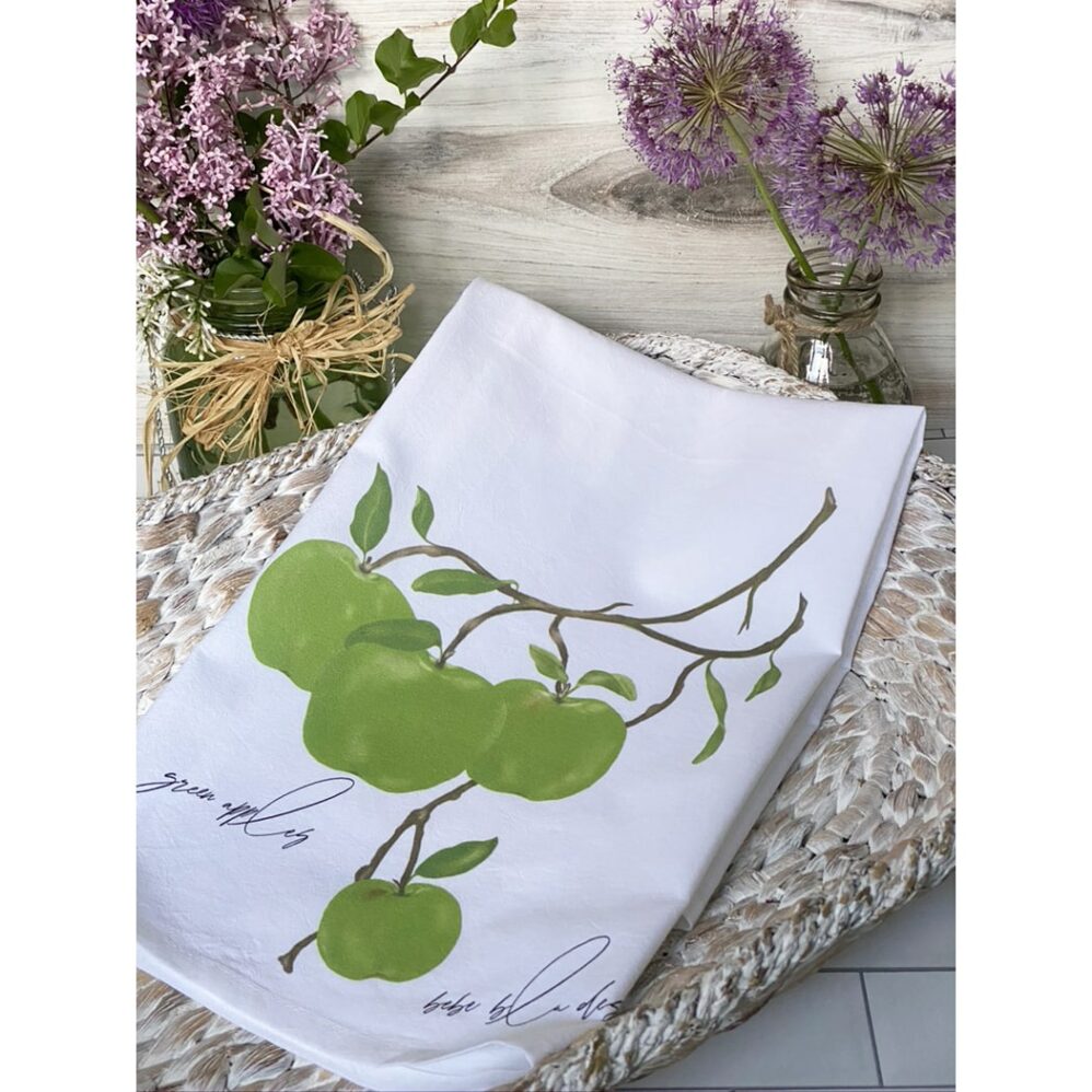 green apples flour sack towel