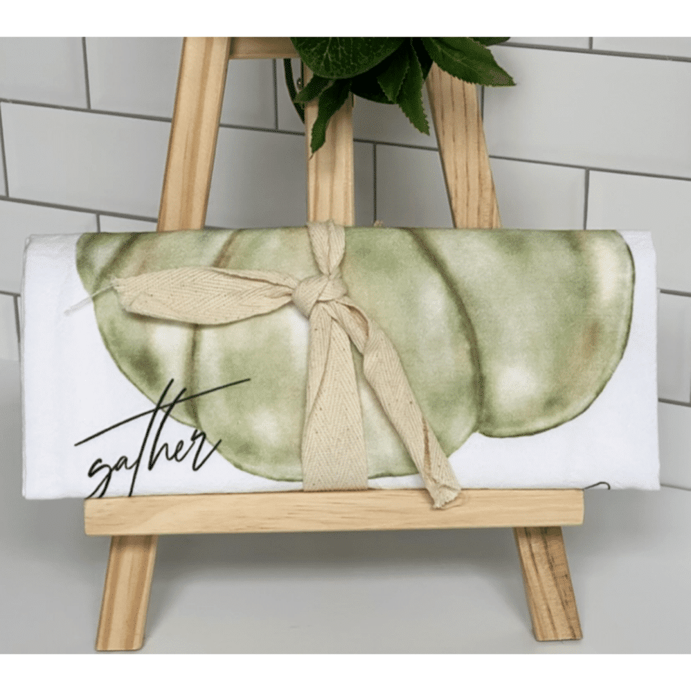 green heirloom pumpkin flour sack towel wrapped