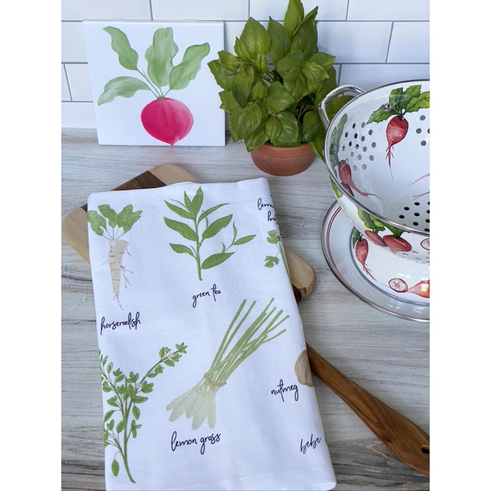 green herbs flour sack towel