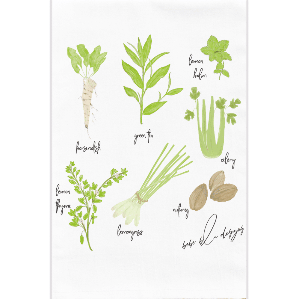 green herbs flour sack towel