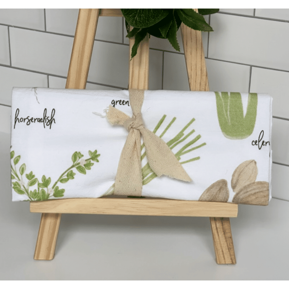 green herbs flour sack towel wrapped