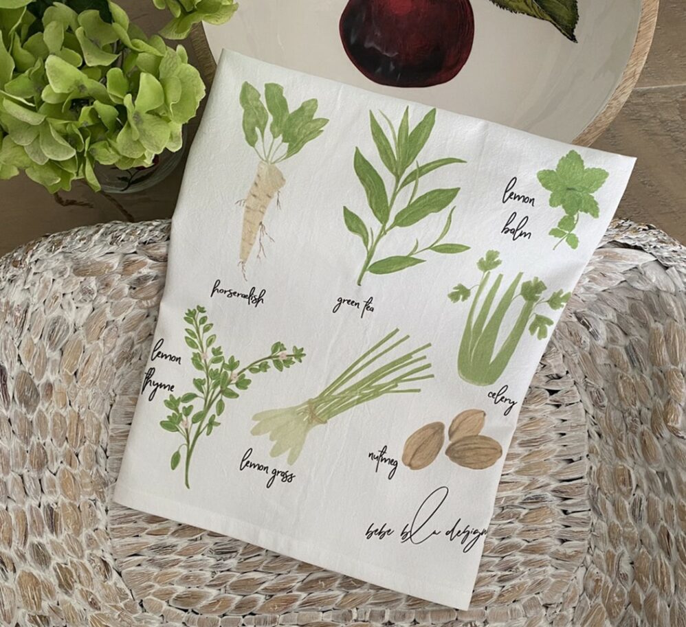 green herbs flour sack towel