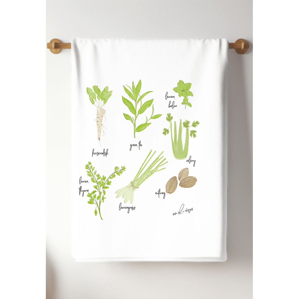 green herbs tea towel