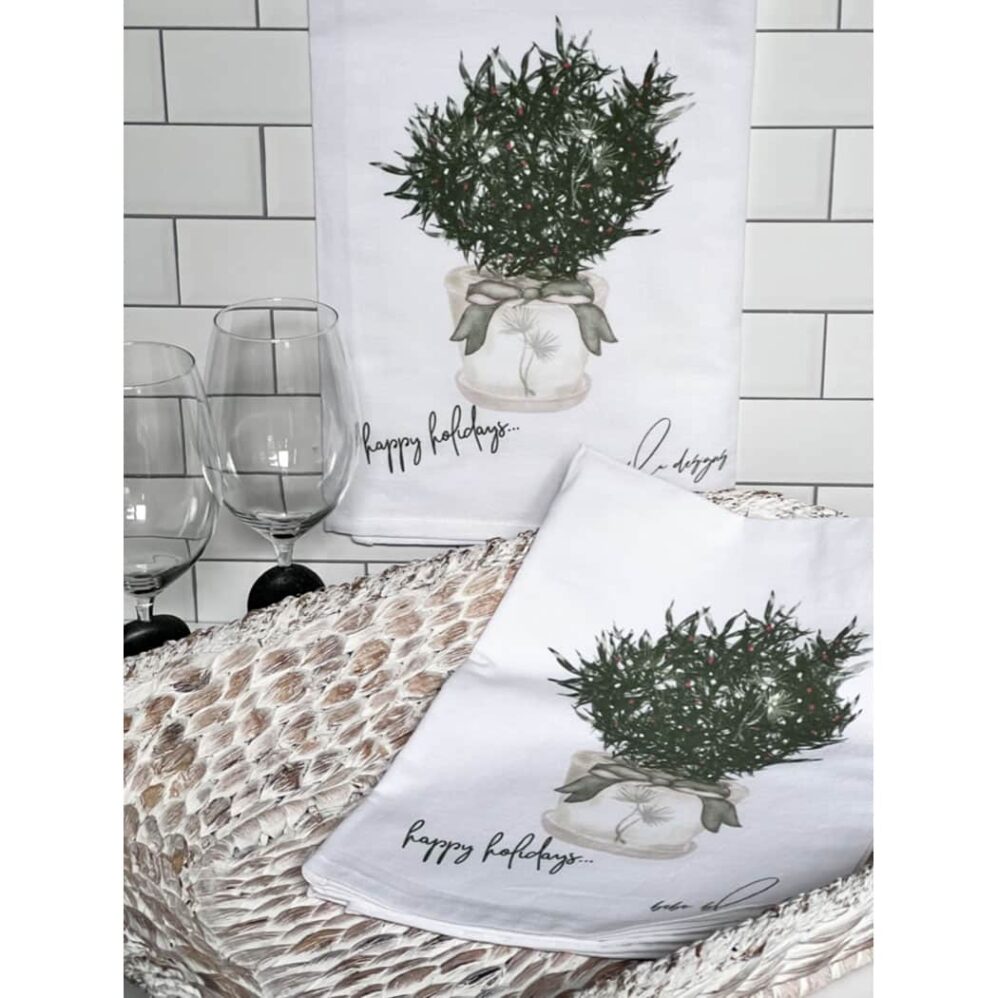 happy holidays flour sack towel