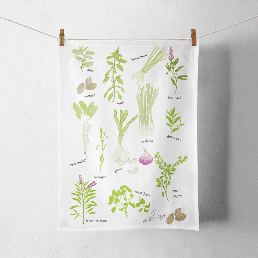 herb designed flour sack towel