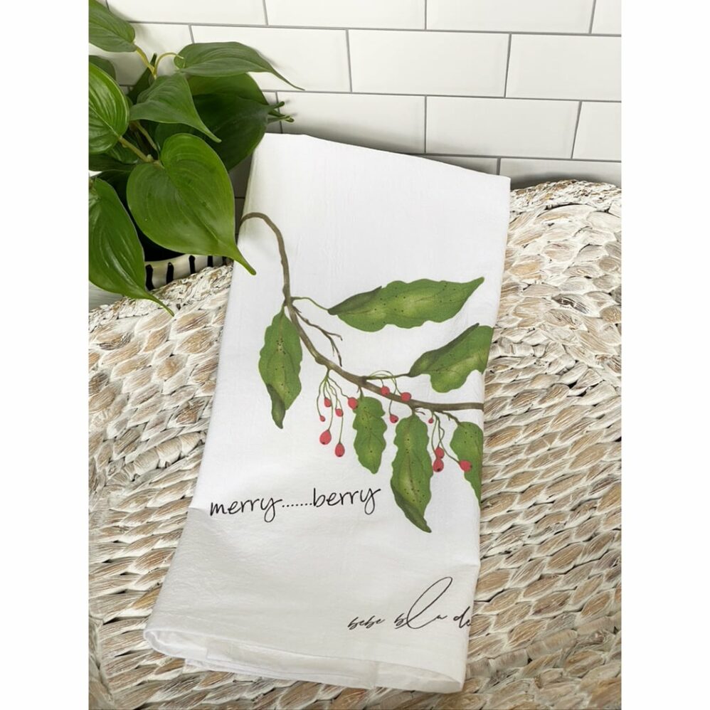 holly and berries flour sack towel