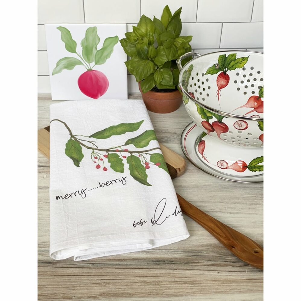 holly and berries flour sack towel