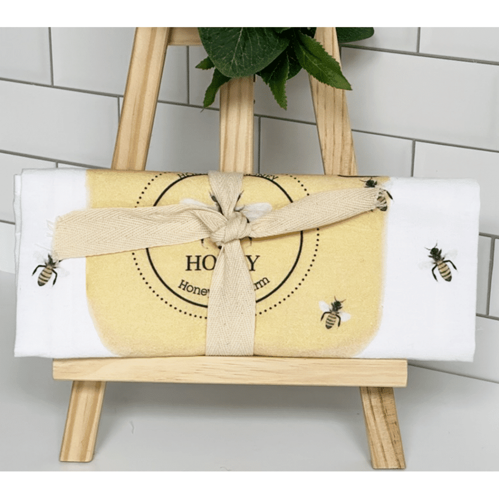 honey bee jar flour sack towel wrapped