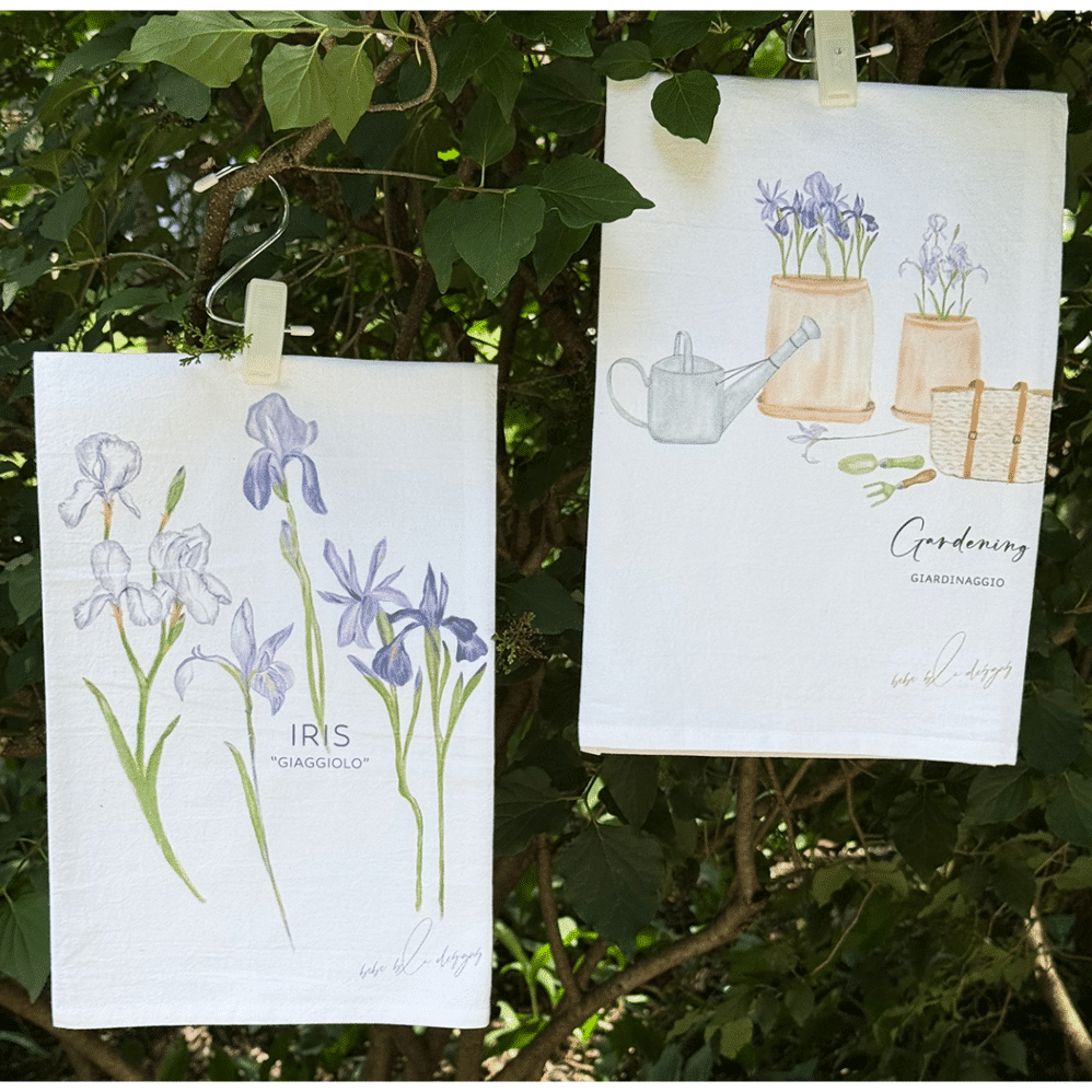 iris and gardening towels