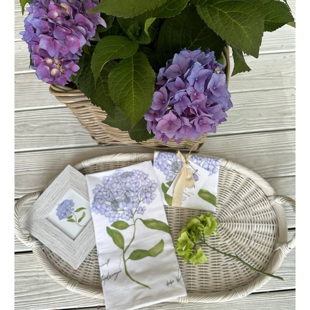 lacecap hydrangea flour sack towel